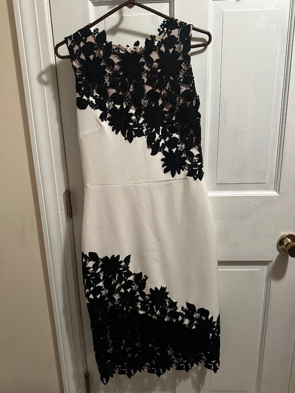Alice & Olivia White Midi Dress with Black Floral Lace